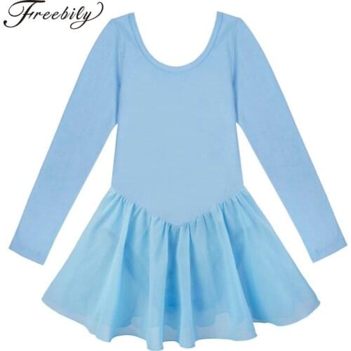 Girls Fashion Long sleeved Gymnastics Leotard Swimsuit Ballet Dancing Dress Kids Dancing Wear Stage Performance Skating Dresses
