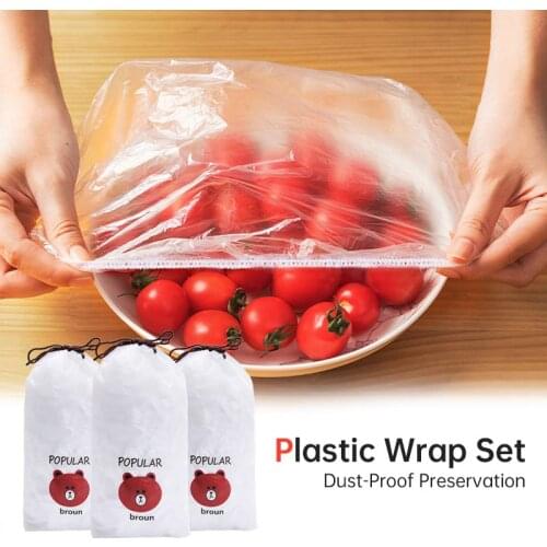 100pcs Disposable Plastic Wrap Food Cover Elastic Adjust Food Bowl Fruit Storage Dust-Proof Kitchen Fresh Keeping Saver Bag