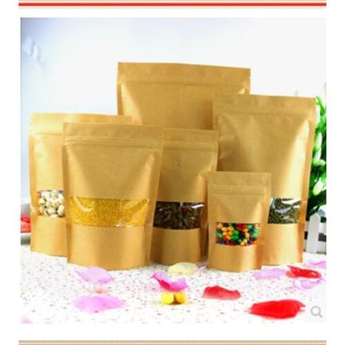 12cm*20cm,100pcs/lot,stand up Zipper/zip lock Kraft paper bag with window