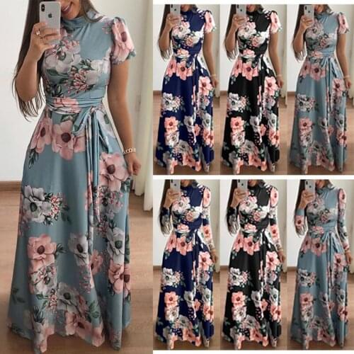 2021 Summer Womens Midi Dress Fashion Casual Solid Tunic Ladies Robe Party Long Dresses Bohemia Flower Print Vestidos Plus Size