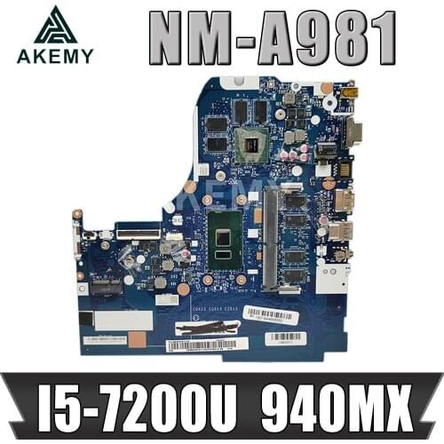 Akemy For Lenovo 510-15IKB Laptop Motherboard NM-A981 5B20M31226 with GT940MX 2GB 4GB RAM I5-7200U CPU 100% Tested