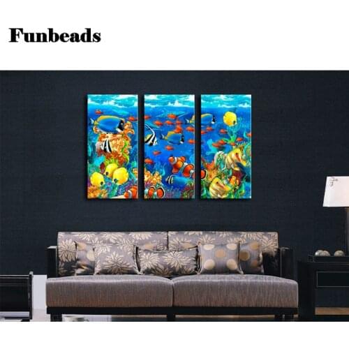 3D DIY diamond painting jigsaw cross embroidery ，Ocean Fish，Rhinestone embroidery Numbers home decorative art FF090