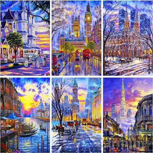 Diamond Painting Landscape Street 5D DIY Cross Stitch Embroidery Rhinestones Picture Full Round&Square Drill Home Decoration