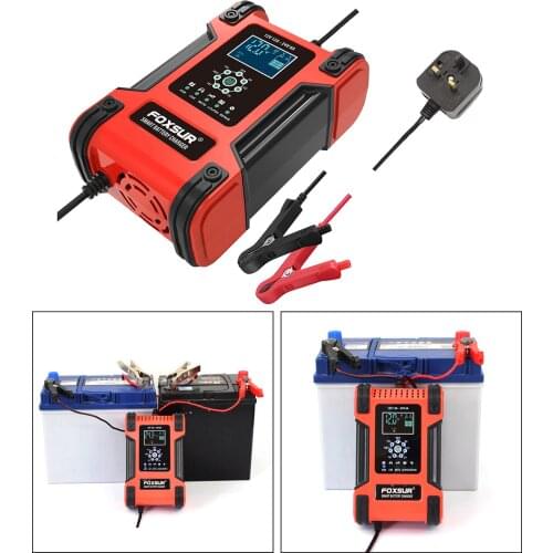 Car Battery Charger 12V 12A 100-240V AC Pulse Repair Fast Emergency Automatic Motorcycle Charge Charging UK Plug