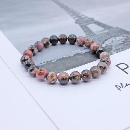 Genuine Natural Black stripes Rhodochrosite Bracelet For Women Femme Charm Stretch Love Round Bead Bracelet Jewelry gift