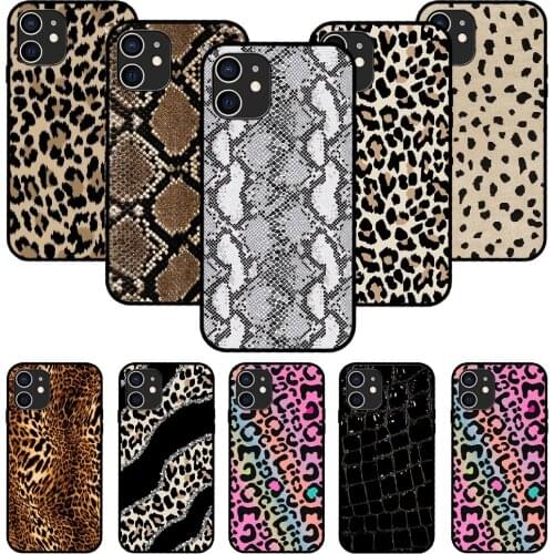 For iPhone 11 12 8 Plus Mini Pro X XR XS Max 4 5 7 6 6S 8 SE Phone Case Black Cover Etui 3D Funda Soft Leopard Pattern