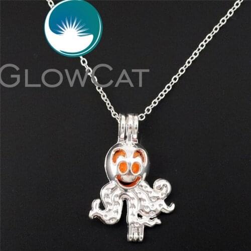 GLOWCAT LL504 Funny Gift Boy Girl Locket Necklace Bright Smile Octopus Beads Cage Aroma Perfume Diffuser Kids Jewelry Wholesale