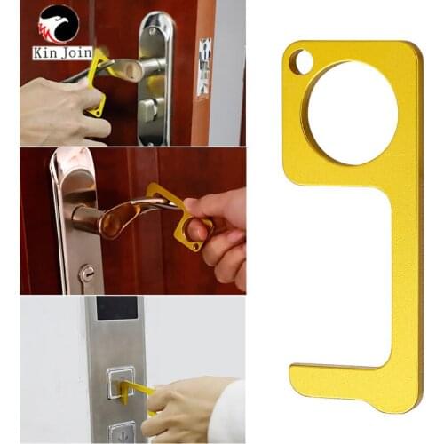 KINJOIN Portable Press Elevator Tool Hand Antimicrobial Alloy EDC Door Opener Door Handle Key Metal Portable Door Opener