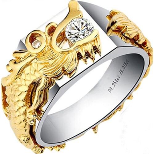 0.25CT Vintage Dragon Ring Male Jewelry Solid Sterling Silver Ring Diamond Ring For Man Wedding Ring 750 Gold Plated
