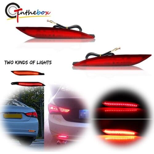 Red Lens Red LED Rear Bumper Reflectors Lights For 2011-2014 Hyundai Sonata 8th, Function as Tail /Brake Light & Signal Light