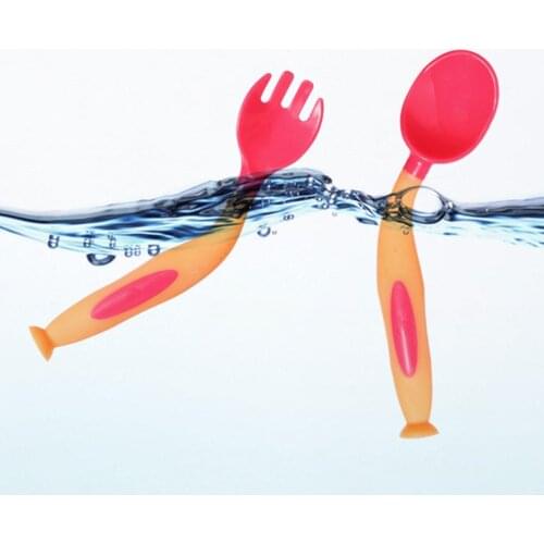 Infant Newborn Comfortable Durable Safe Practical Bendable Plastic Self-feeding Spoon Fork Learning Tableware Set