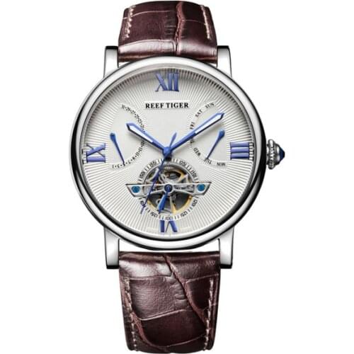 Reef Tiger Artist Serier RGA191 Men Business Fly Wheel Dual Windows Week & Date Dial Automatic Mechanical Wrsit Watch - Ordinary