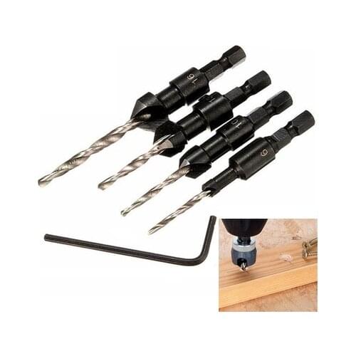 4Pcs Wood Woodworking 5 Flute HSS Countersink Drill Bit Set Carpentry Tool 6-12
