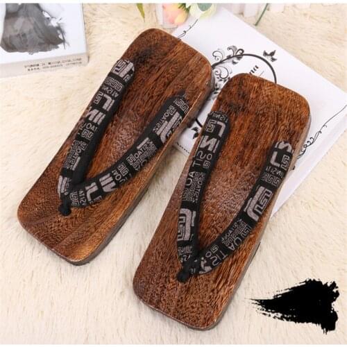 Naruto Ninja Cosplay Traditional Unisex Wooden Paulownia Japanese Flat Square Geta Clog Man Shoes Flip Flop Summer Sauna Sandals