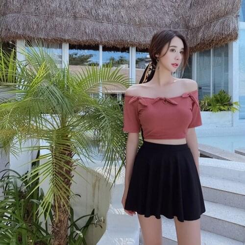 2021 New Sexy High Waist Bikini Women Solid Swimwear Push Up Swimsuit Halter Biquini Brown Bikinis Korean Style Bathing Suit