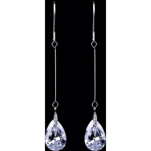 NEW ARRIVAL FISH BONE HOOK EARRINGS DANGLE CLEAR CZ CRYSTAL LONG HOOK EARRINGS GLE0238