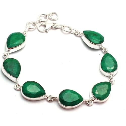 Genuine Emerald Bracelet 925 Sterling Silver, 22 cm, GRPB0460