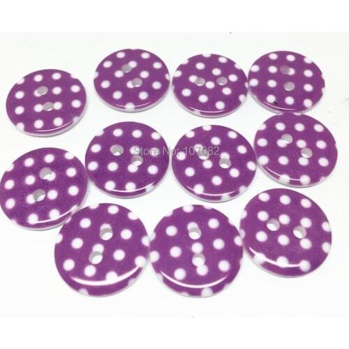 50pcs 18mm Purple Spotted Dots Round Resin Buttons Sewing 2 Holes Button Embellishments For Scrapbooking
