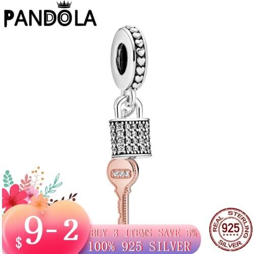 Hot 100% 925 Sterling SILVER charms Pavé padlock and key charm fit Original Pandora Bracelet silver 925 jewelry