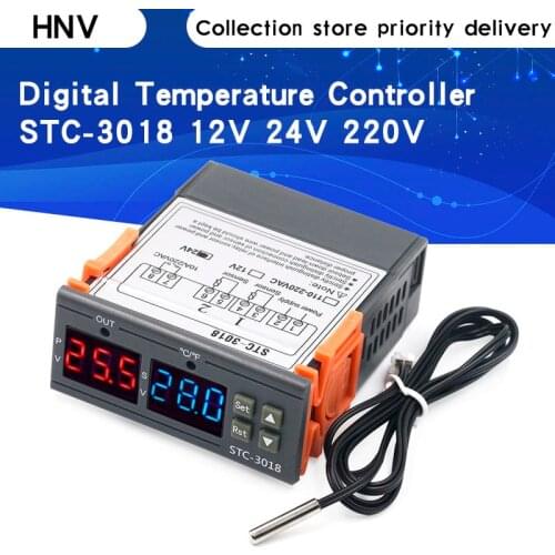 STC-3018 12V 24V 220V Digital Temperature Controller C/F Thermostat Relay 10A Heating/Cooling Thermoregulator Dual LED Display