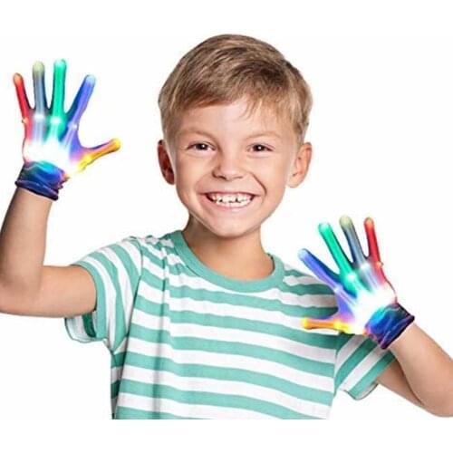 1 pair LED Rainbow Lights Glowing Gloves Halloween Prank Toy Bar Flashing Skull Gloves Stage 7 Mode of Light Kids Birthday Gift