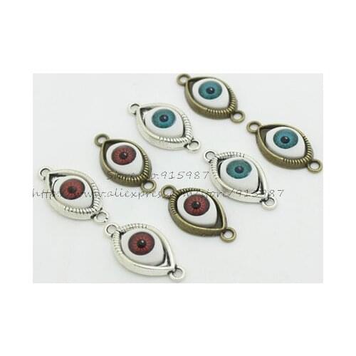 Sweet Bell 20pcs/lot 15*30mm Two Color Antique Alloy Inlay two Color Eyeball Jewelry Connectors for Bracelets D0893