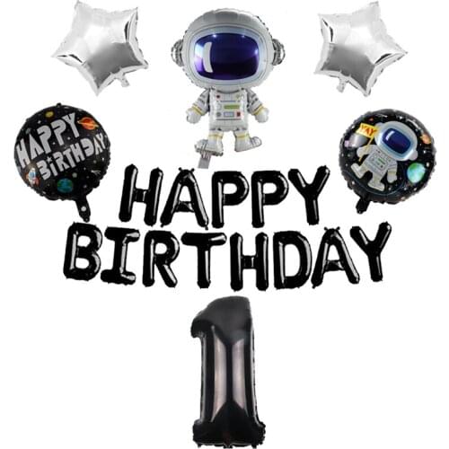 6Pcs Birthday Balloons Black Number Foil Balloons 1st Birthday Party Decorations Kids Balloons Outer Space Party Helium Balloon