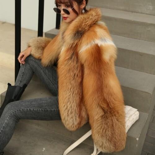 High-quality Winter Fashion Womens Natural Real Red Fox Silver Fox Fur Coats Temperament Warm Ladies Short Jackets