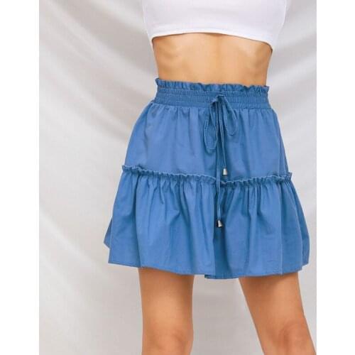 Women Short Mini Skirts Women Summer Ruffle High Waist Bow Tie A-line pleated Skirt Ladies Streetwear Slim Bottoms Saias