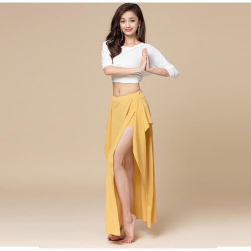 Women belly dance costume practice wear Top Half Sleeve Back Hollow Bandage Skirt Long Set Oriental Performance Elegant Outfit
