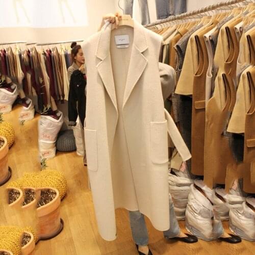 Korea Chic 2021 Autumn New Loose Large Pockets Lapel Medium Long Casual Sleeveless Woolen Vest Coat Women Fashion X980