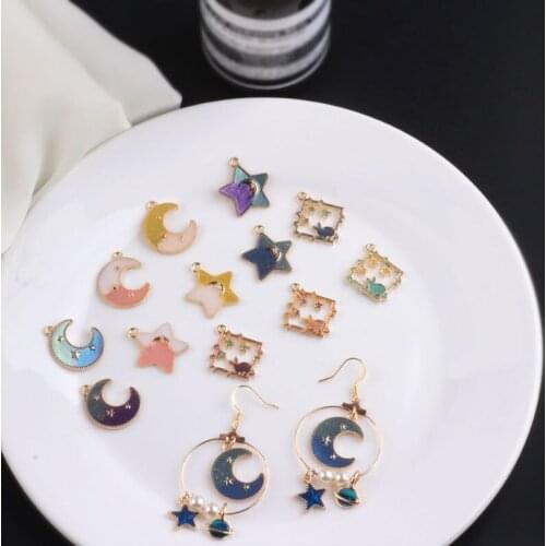 10pcs New hot sale fashion Statement Moon Earrings For Women Sweet Pearl Glitter Star Pendant Material Diy Jewelry Accessories
