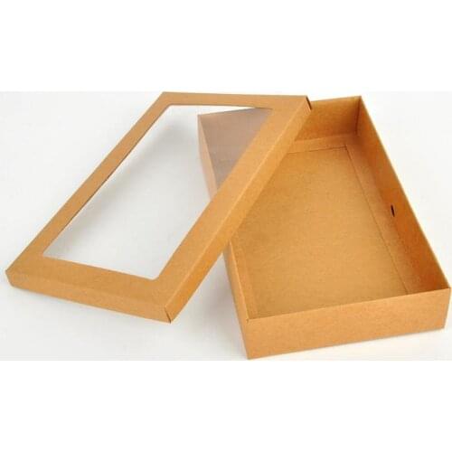 300pcs 22*14*4.3cm Kraft paper gift box package with clear pvc window candy favors krafts display package box scarves box SN440
