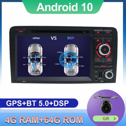 DSP GPS Navigation 4G+64G Android 10 For Audi A3 8P S3 RS3 2003-2011 Double Din Car DVD Radio Stereo Audio Camera Map Canbus