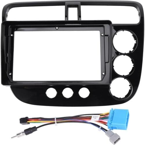 9in 2 Din Car Stereo Fascia Panel Frame Right-Hand Drive with Power Cord Fit for Honda Civic 2002-2005