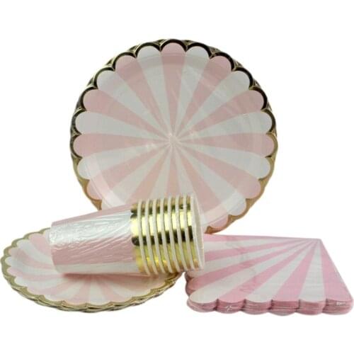 Free shipping one set pink party tableware tableware paper plates birthday wedding