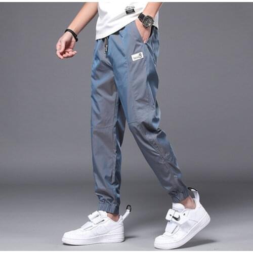 2021 Summer thin sports pants mens large size stretch Harem belt and ankle sweater loose trousers jogging ice silk casual pants
