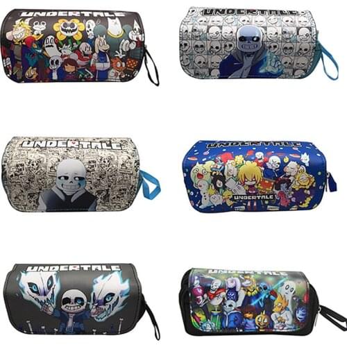 Undertale double-layer zipper pencil case Universal large-capacity learning stationery box for Christmas Nightmare Eve students