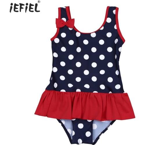 Baby Girls Swimwear Polka Dots Print One-piece Baby Swimsuit Cute U Neck Bowknot Summer Beachwear Bathing Suit 0 Months-3 Years