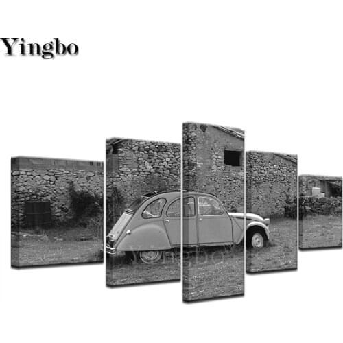 5 Pieces 5d Diamond Painting Retro Car Full Square Round 3d Diamond Embroidery Diamond Mosaic Decoration Black White Wall Art