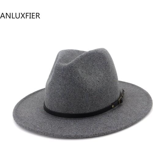 H7587 Autumn Winter Wool Fedoras Hat Men Women Lovers Simple Fashion Jazz Cap Gentleman Casual Flat Brim High Quality Retro Hats