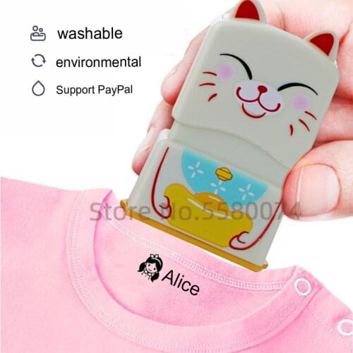 Cotton stamp Custom Name Stamp DIY for Children Name Seal Student Clothes Chapter for School Child Cloths Sticker Support Hebrew