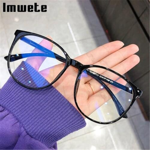 Imwete New Anti Blue Light Glasses Frame Women Transparent Round Glasses Frames Men Computer Eyewear Optical Spectacles Black