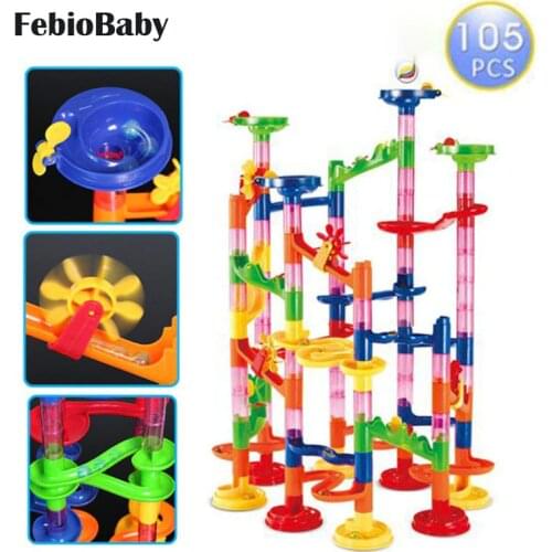 Baby Educational 29/80/105pcs Set DIY Construction Marble Race Run Maze Track Building Blocks Kids Ball Roll Toys Christmas Gift