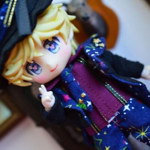 OB11 doll Clothing is suitable for 1/12 size fashion sleeveless shirt Blue Star Coat + Blue Star Pants + Hat Dreamland 4 suit