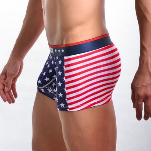 Hot Selling Sexy Men USA Flag Boxer Stripe Breathable Boxer Star Jockstrap Bermudas Masculina De Marca Sexy Ondergoed FX1012