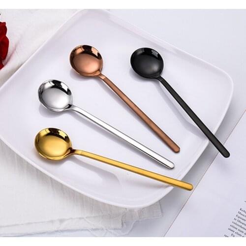 1PC Round Shape Stainless Steel Milk Coffee Spoons Dessert Ice Cream Candy Fruit Spoon Teaspoon Accessories
