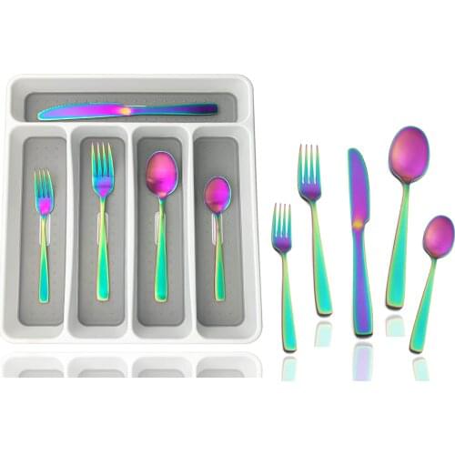 20Pcs Colorful Cutlery Set Dinnerware Set Black Fork Knife Spoon Stainless Steel Home Tableware Set With Plastic Storage Tray