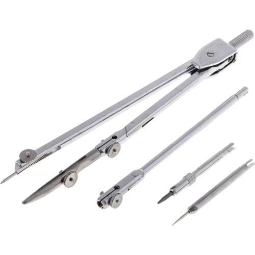 School Stationery Drawing Tool Silver Tone Metal Drafting Compasses Set