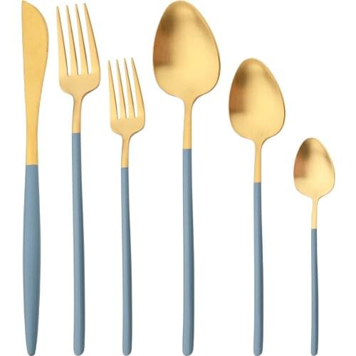 304 Stainless Steel Cutlery Set 6Pcs Gold Dinnerware Set Knife Dessert Fork Tea Spoon Tableware Home Kitchen Flatware Silverware